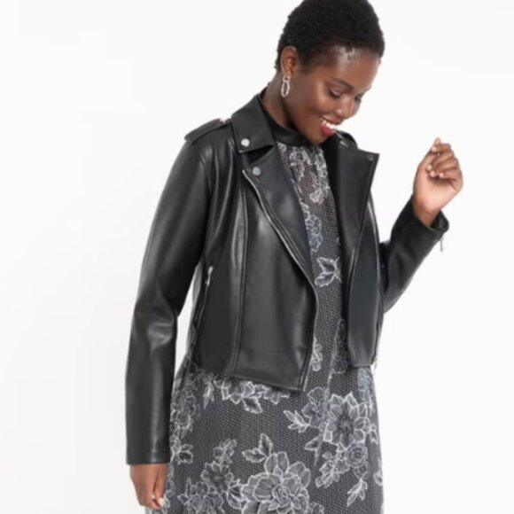 NWOT Eloquii Women’s Black Faux Leather Moto Jacket, Size 22/24 - Picture 2 of 9